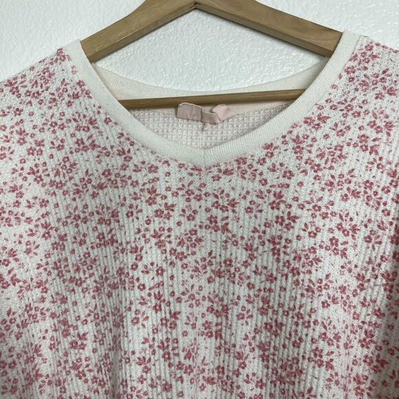 Papinelle Pajama Set Soft Womens Medium Cream Pink Floral Waffle Knit Lounge - Picture 6 of 16